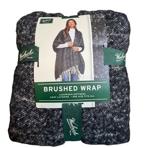 Woolrich Green Label Brushed Wrap Poncho Black White Plaid Fringe  OS NWT